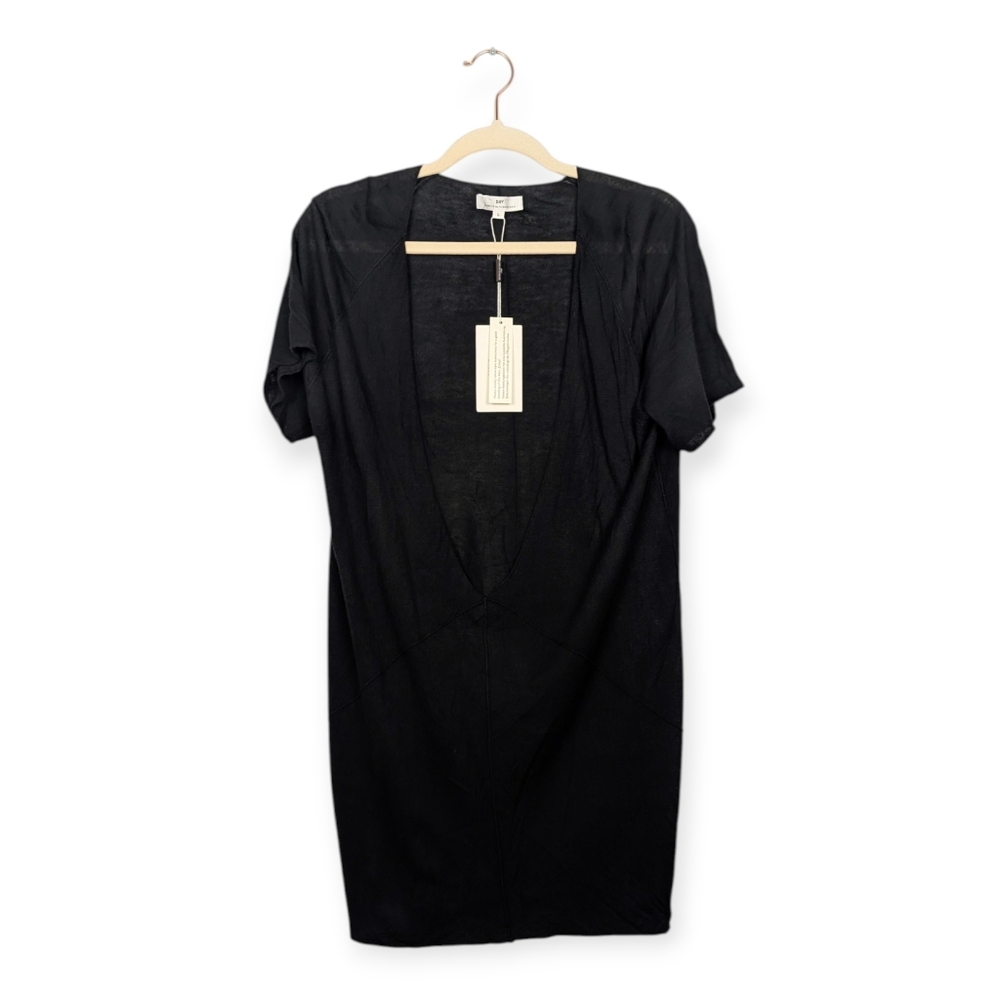 NWT Day Birger et Mikkelsen Black Deep V Neck Bamboo Cashmere Blend Top Size L